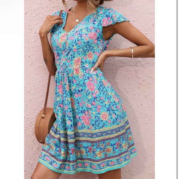 Bohemian Floral Paisley Mini Dress, Size Small - Picture 5 of 5